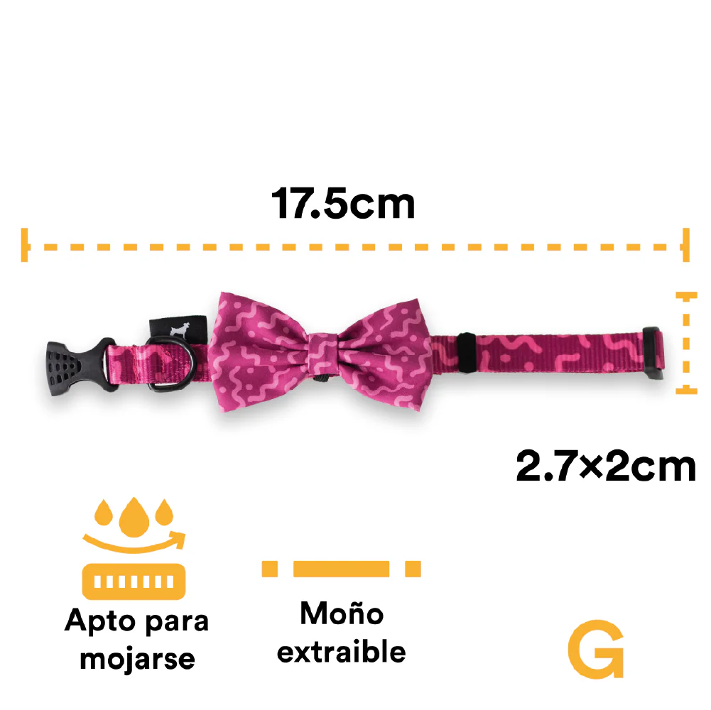 Collar Con Moño Para Perro Jack Pet Style Con Cintilla Reforzada, Costuras De Refuerzo En Forma De Zigzag Y Herraje De Acero Reforzado Con Punto De Soldadura. Color Fucsia. - Imagen 5