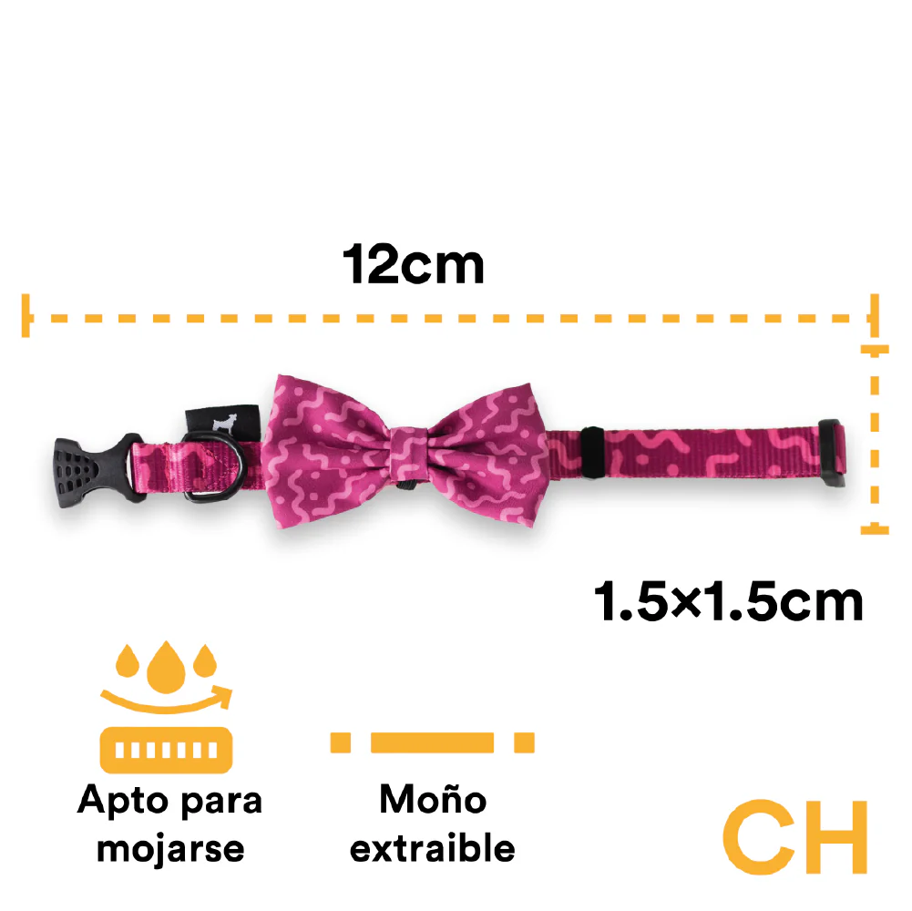 Collar Con Moño Para Perro Jack Pet Style Con Cintilla Reforzada, Costuras De Refuerzo En Forma De Zigzag Y Herraje De Acero Reforzado Con Punto De Soldadura. Color Fucsia. - Imagen 3